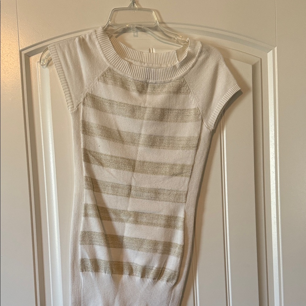 2B Bebe White and Gold Striped Blouse